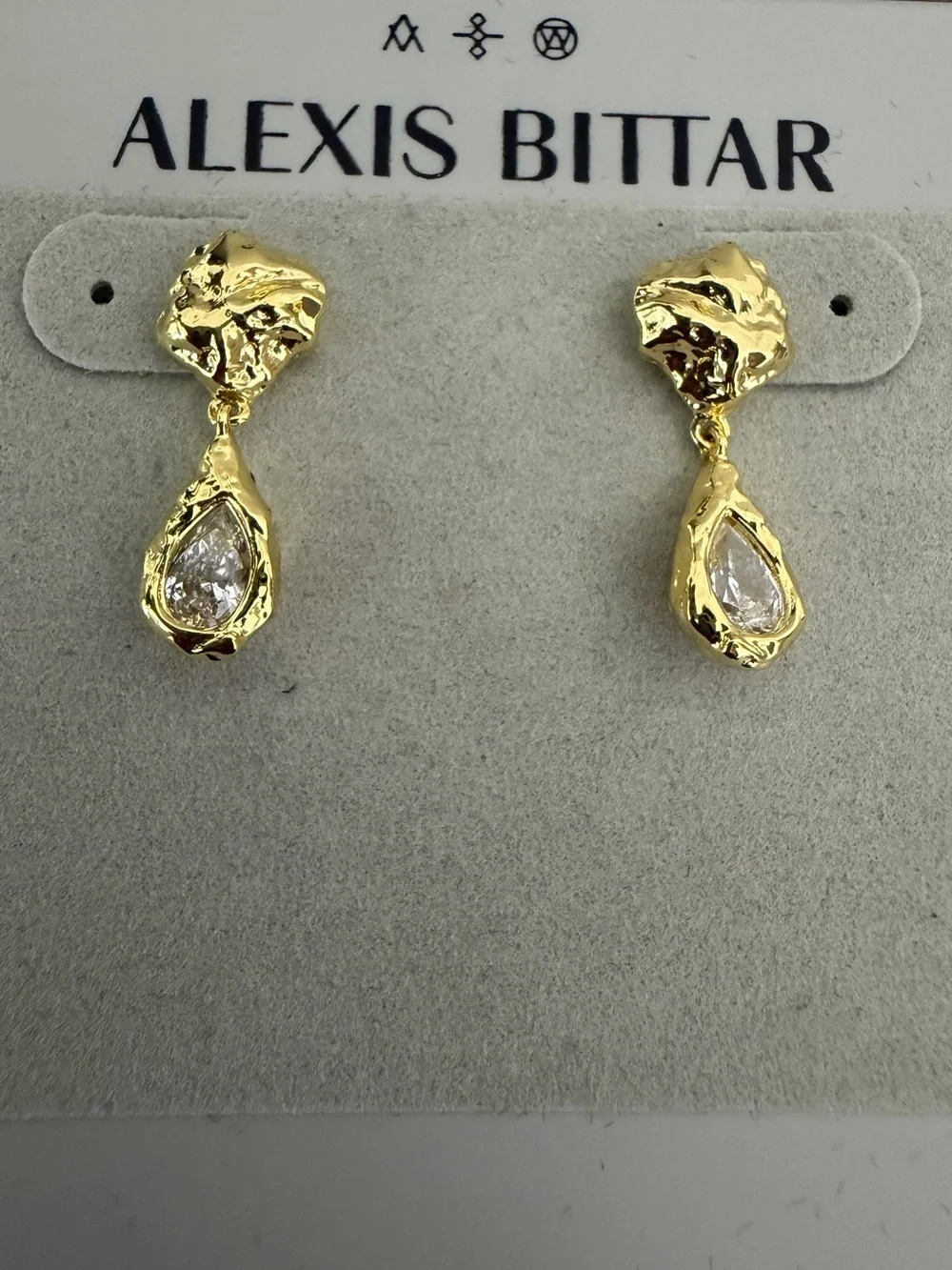 Alexis Bittar Nugget Crystal Teardrop Gold Tone Drop Earrings